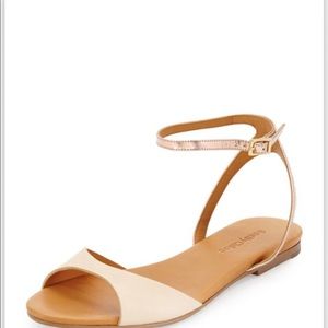 See by Chloe 8.5 Candice Metallic Ankle-Strap Sandal, Nude/Ivory/Rose Gold